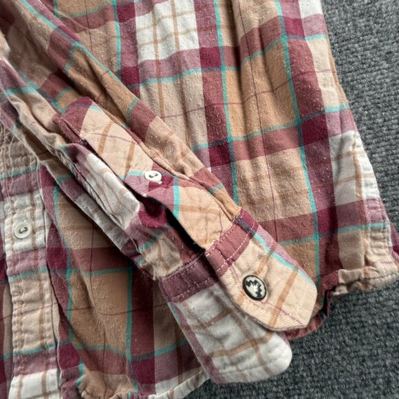 Quiksilver Beige Red Plaid Mid Medium Pocket Surf Mens Shirt Long Sleeve Flannel - Picture 8 of 12